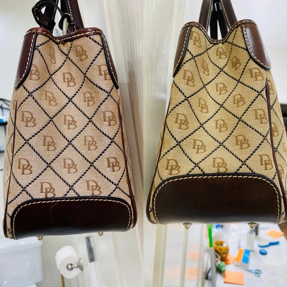 Designer-Style Beige and Dark Brown Monogram Shoulder Bag